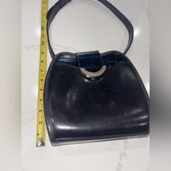 Vintage Brighton Black Smooth Croc Embossed Leather Satchel Shoulder Bag - Picture 8 of 14